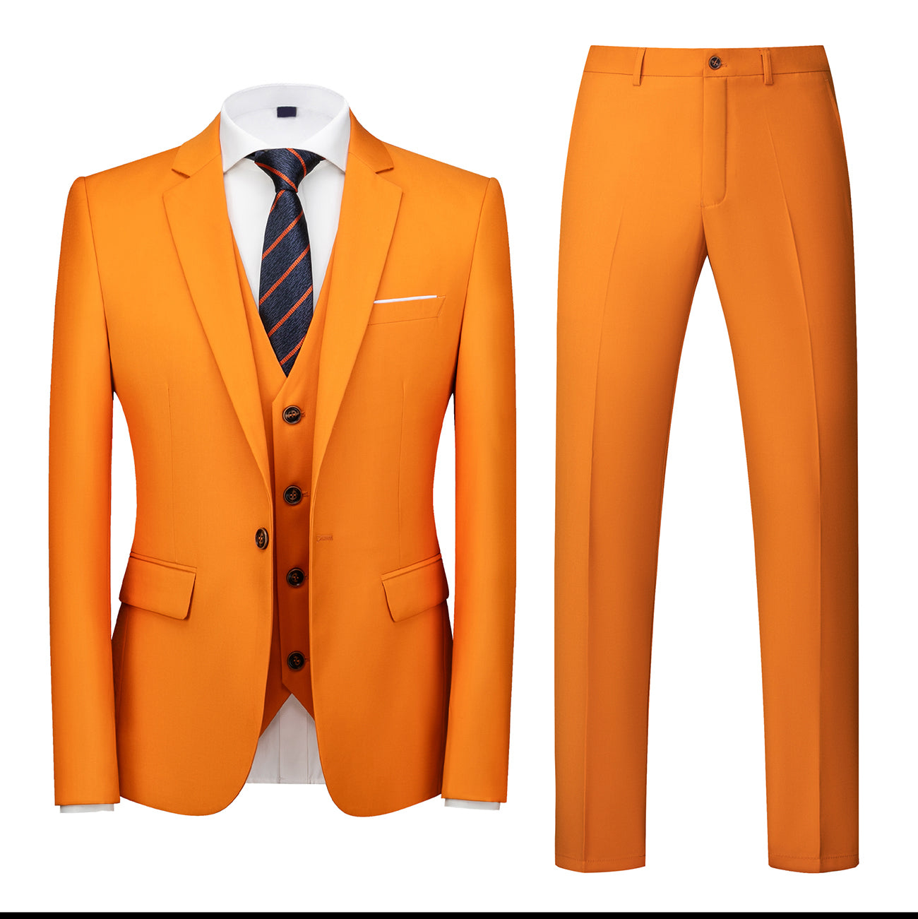 Men's 3 Piece Suit One Button Closure with White Blue Grey Yellow Orange 10 Solid Colors