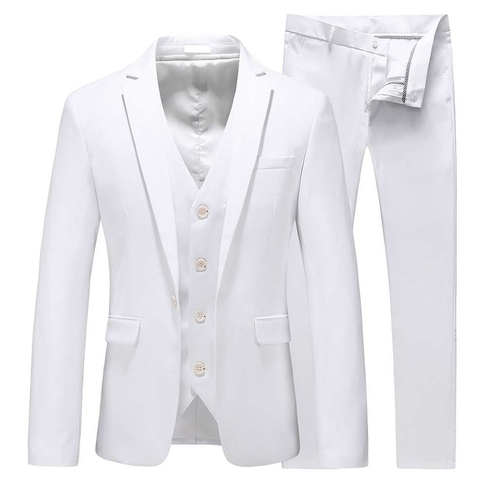 Men's 3 Piece Suit One Button Closure with White Blue Grey Yellow Orange 10 Solid Colors