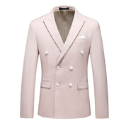Men's 3 Piece Double Breasted Suit in Beige Blue Wine Solid Colors