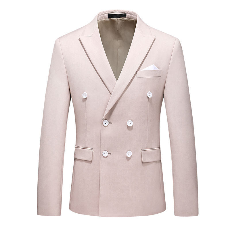 Men's 3 Piece Double Breasted Suit in Beige Blue Wine Solid Colors