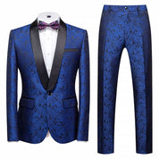 Men 2 Piece Printed Tuxedo in White Burgundy Blue