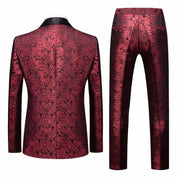 Men 2 Piece Printed Tuxedo in White Burgundy Blue