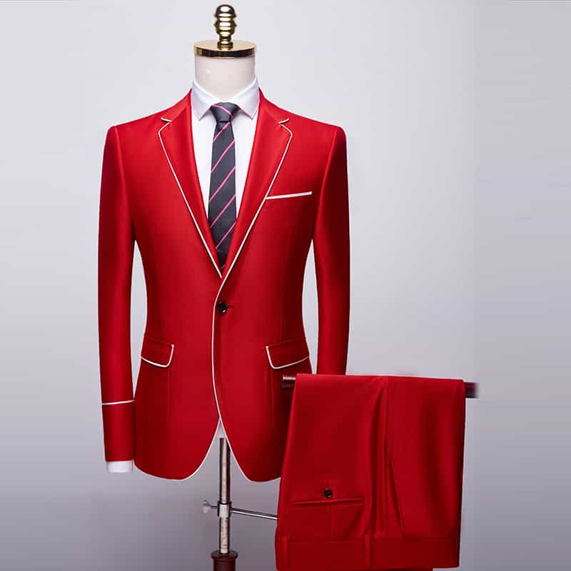 Mens 2 Piece Elegant Suit in White & Red