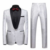 Men 2 Piece Printed Tuxedo in White Burgundy Blue