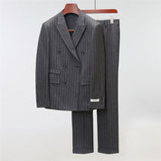 Mens 2 Piece Double Breasted Suit Slim Fit Pinstripe Tuxedos