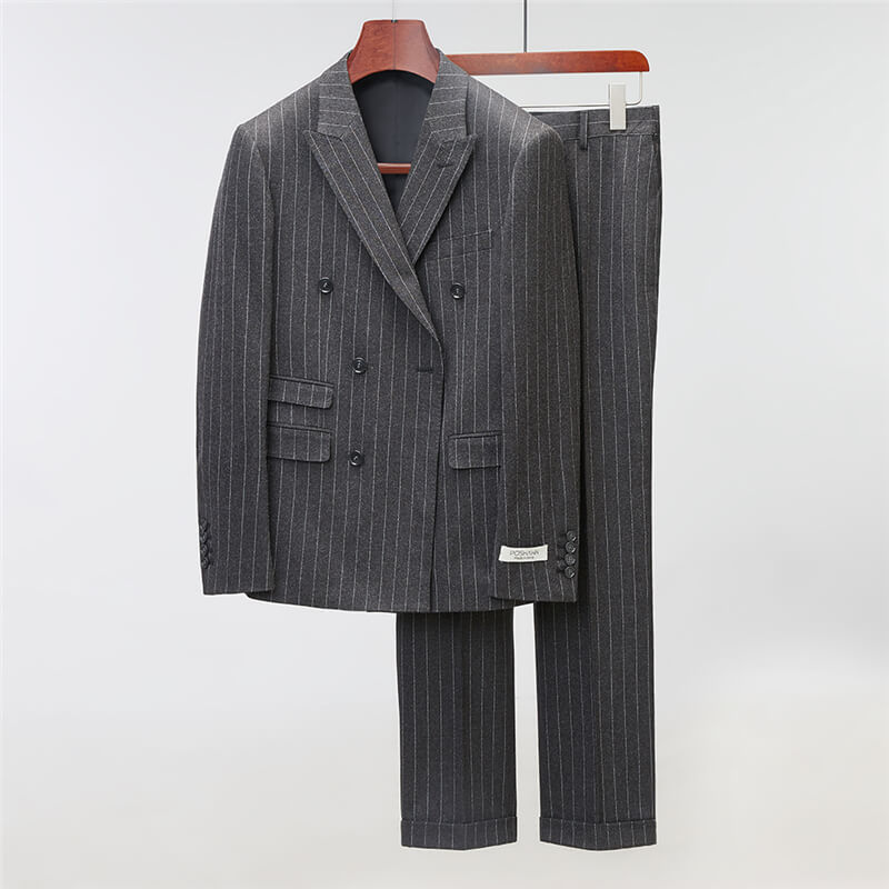 Mens 2 Piece Double Breasted Suit Slim Fit Pinstripe Tuxedos