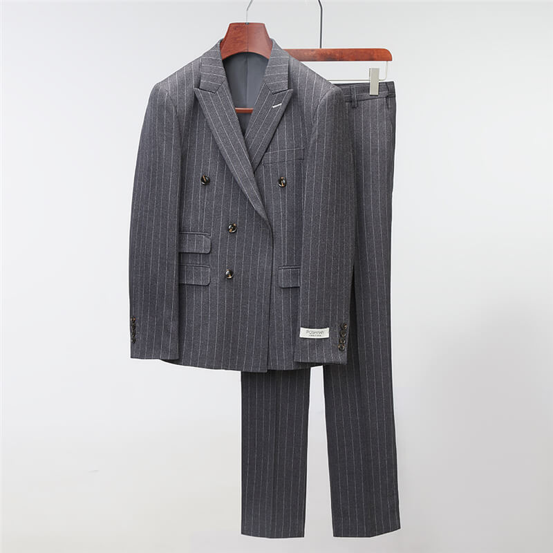 Mens 2 Piece Double Breasted Suit Slim Fit Pinstripe Tuxedos