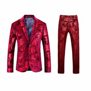 Men's 2 Pieces Luxury Gold Slim Fit Printed Suits Stylish Floral Tuxedos