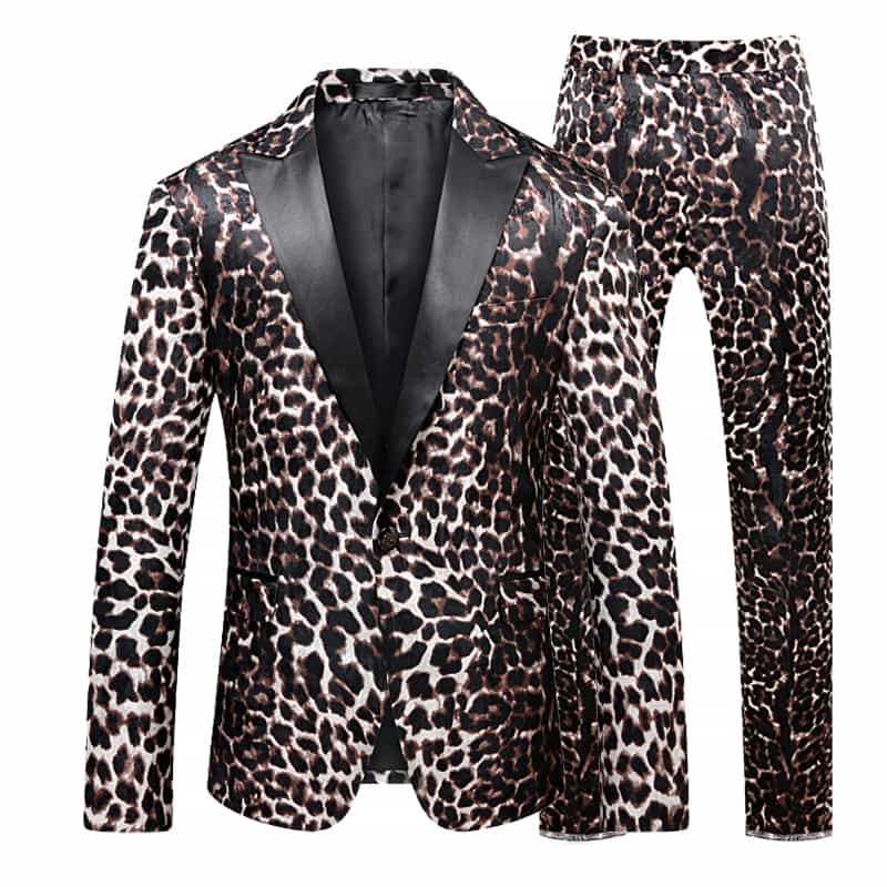 Men Suits Leopard Banquet Double Breasted 2 Pcs Casual Prom Party Blazer  Custom