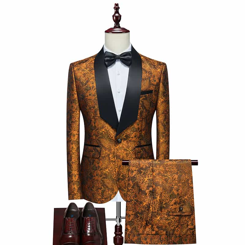 Men's 2 Piece Slim Fit Printed Suits One Button