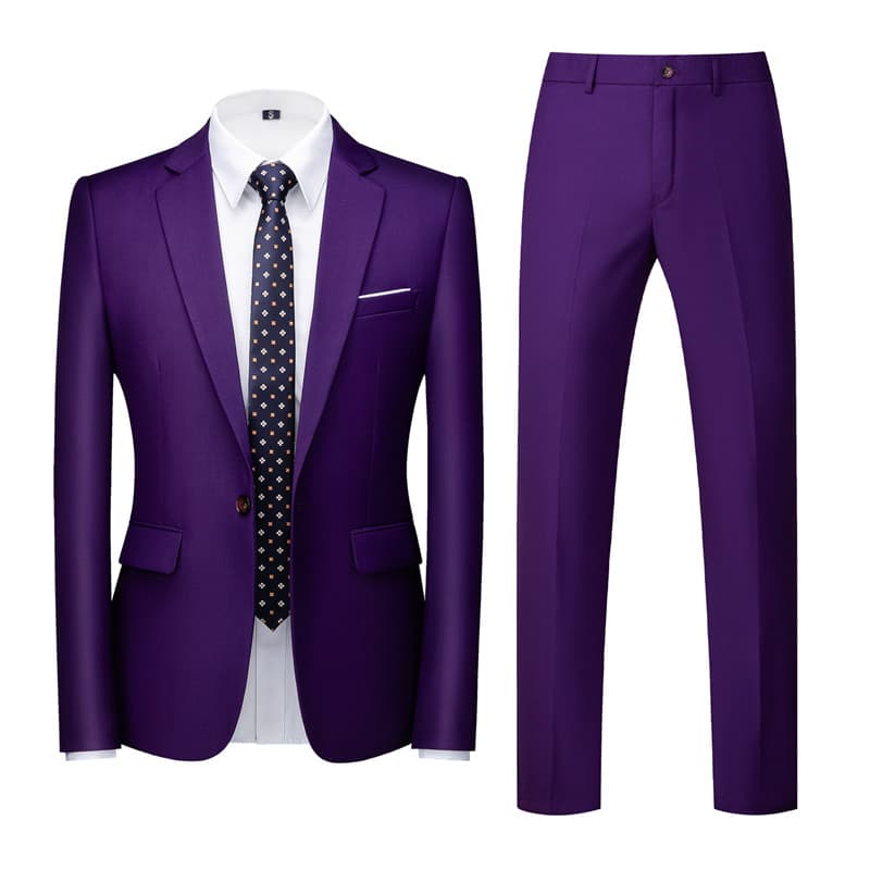 Men Solid Purple 2 Piece Suit One Button Closure