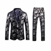 Men's 2 Pieces Luxury Gold Slim Fit Printed Suits Stylish Floral Tuxedos