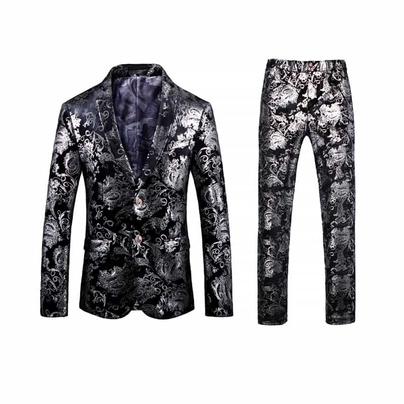 Men's 2 Pieces Luxury Gold Slim Fit Printed Suits Stylish Floral Tuxedos