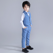 Boys 5 Piece Plaid Suit Light Blue Flower Boy Dress