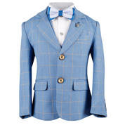 Boys 5 Piece Plaid Suit Light Blue Flower Boy Dress