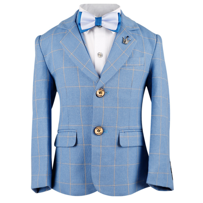 Boys 5 Piece Plaid Suit Light Blue Flower Boy Dress