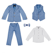 Boys 5 Piece Plaid Suit Light Blue Flower Boy Dress