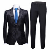 Mens 2 Piece Suit with Black Flower Embroidered