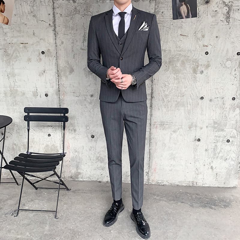 Men's 3 Piece Pinstripe Tuxedo for Wedding Prom Business