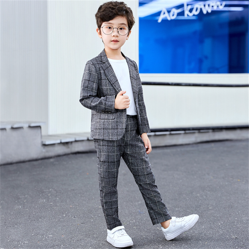 Boys 4 Piece Grey Casual Suit Children Performance Piano Dress