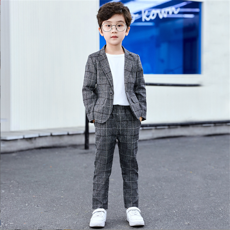 Boys 4 Piece Grey Casual Suit Children Performance Piano Dress