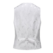 Mens Embroidered Vest Slim Fit  Jacquard Black White Waistcoat For Prom Groomsman Wedding
