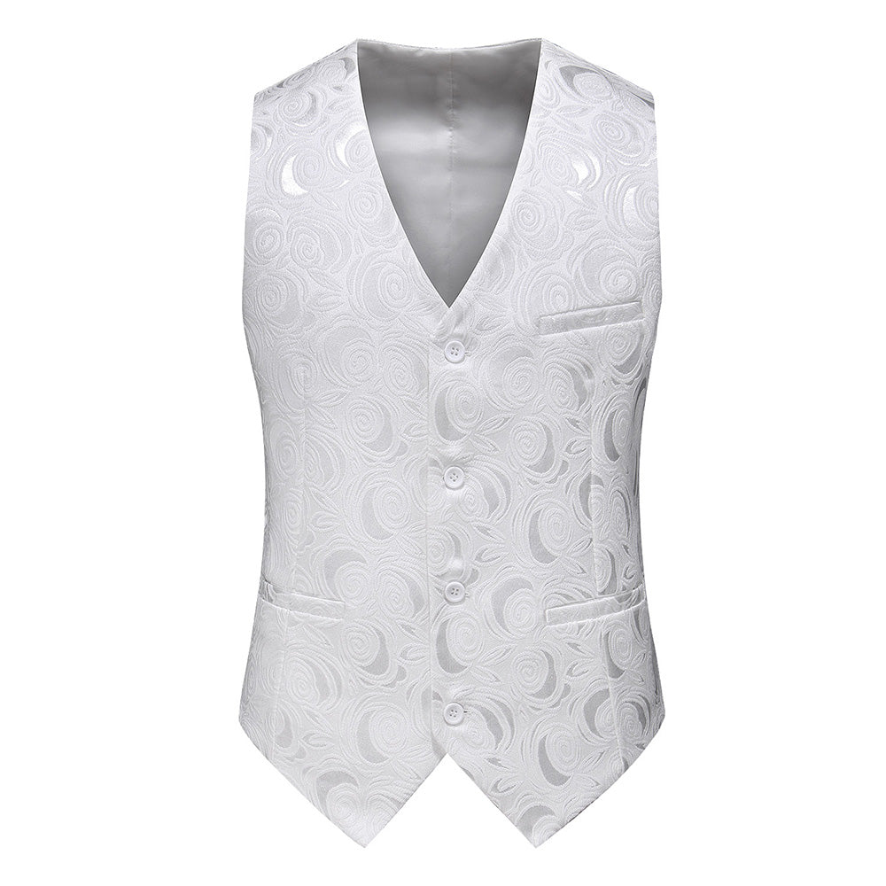 Mogu Mens Embroidered Vest Slim Fit Jacquard Black White Waistcoat, 42 / White Mogu Mens Embroidered Vest Slim Fit Jacquard Black White Waistcoat, 42 / White