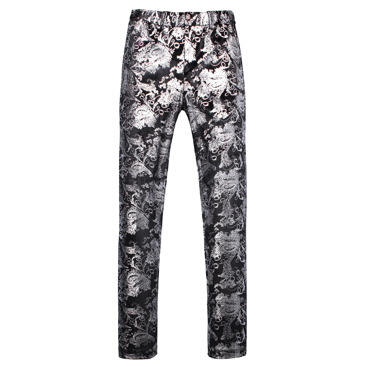 Mens Slim Fit Gold Printed Flat Front Pants Stylish Casual Floral Patten Trousers