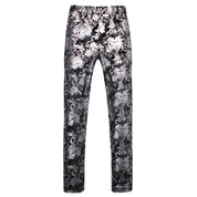 Mens Slim Fit Gold Printed Flat Front Pants Stylish Casual Floral Patten Trousers
