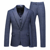 Mens 3 Piece Plaid Suit Red & Grey & light Blue & Dark Blue Windowpane Pattern