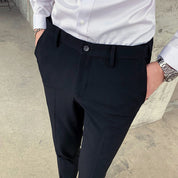 Slim Fit Cropped Trouses in Plain Grey Brown Black