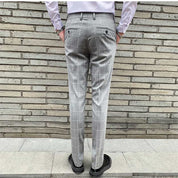 Mens Plaid Dress Pants Flat-Front Slim Fit  Windowpane Trousers For Business Wedding prom