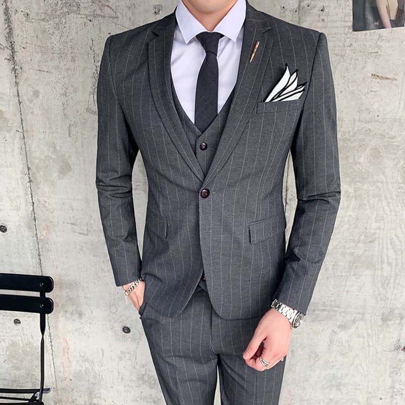 Men's 3 Piece Pinstripe Tuxedo for Wedding Prom Business