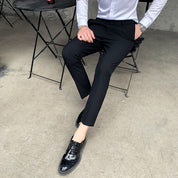 Slim Fit Cropped Trouses in Plain Grey Brown Black