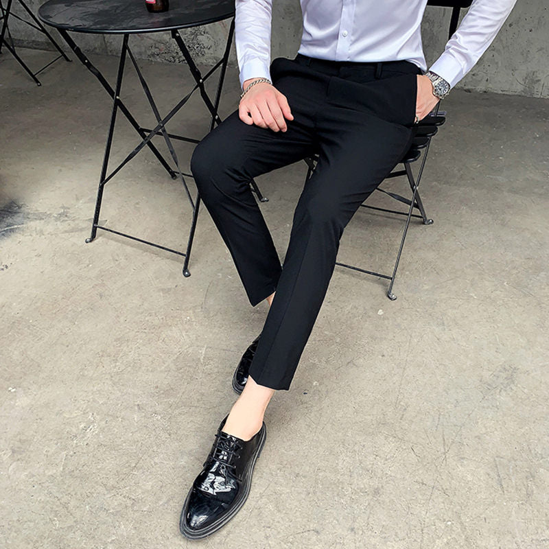 Slim Fit Cropped Trouses in Plain Grey Brown Black