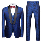 Men's 3 Piece Jacquard Tuxedo Wine Blue White Tux