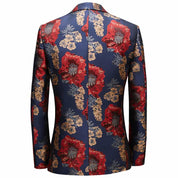 Mens 3 Piece Peak Lapel Tuxedo with Yellow & Red Print
