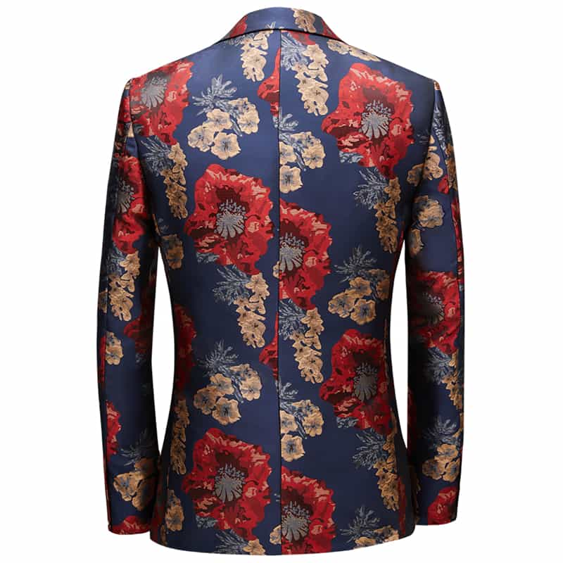 Mens 3 Piece Peak Lapel Tuxedo with Yellow & Red Print