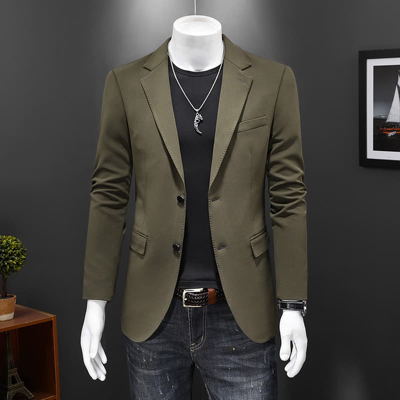 Mens Solid Single Breasted Dark Green Blazer
