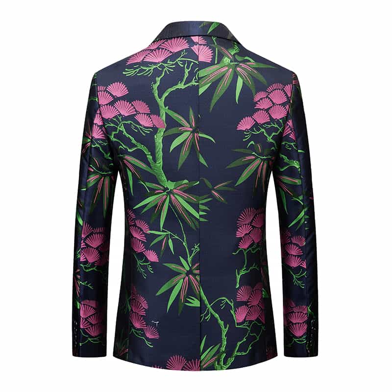 Men's Slim Fit Floral Printed Sports Coat One Button in Pink