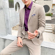 Men's  3 Piece Suit Solid Grey Brown Khaki Colors