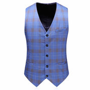 MOGU Men Double Breasted Suit Blue Plaid 3 Piece Slim Fit Tuxedo