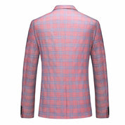 Men's 3 Piece Pink Plaid Suit For Party