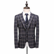 Men Dress Suits British 3 Piece Wedding Suit Windowpane Tux Business Formal Plaid Suit for Groom Prom Party