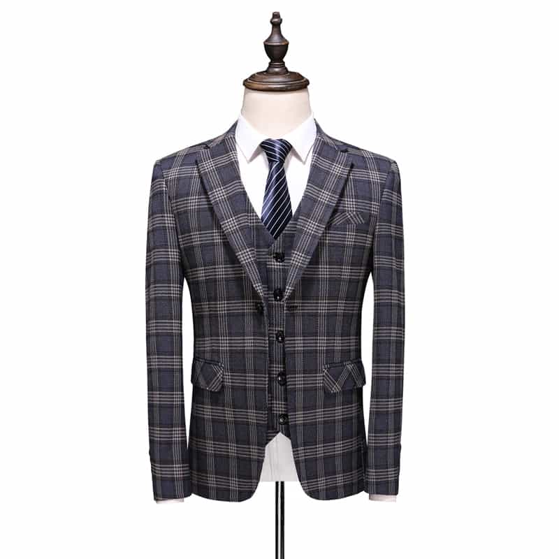 Men Dress Suits British 3 Piece Wedding Suit Windowpane Tux Business Formal Plaid Suit for Groom Prom Party