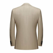 Mens 3 Piece Suit Slim Fit Pinstriped Tuxedos For Wedding Prom Groomsmen Party Grey Khaki