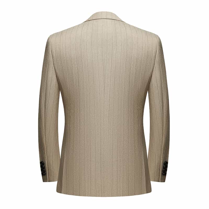 Mens 3 Piece Suit Slim Fit Pinstriped Tuxedos For Wedding Prom Groomsmen Party Grey Khaki