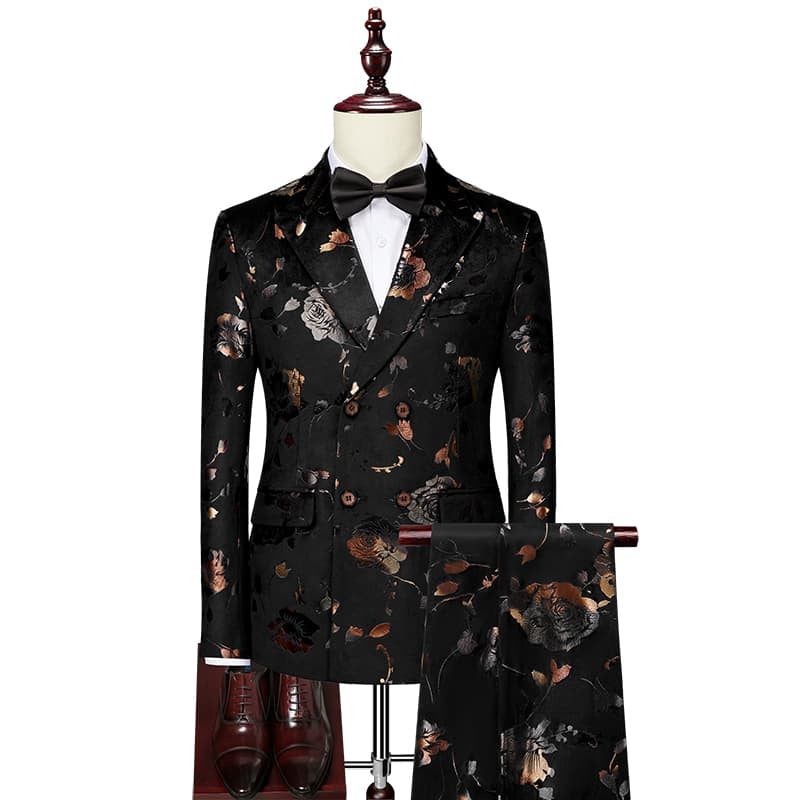 Men's 2 Pieces Double Breasted Floral Suit Jacket