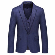 Men Blue Suit 3 Piece Slim Fit Wedding Suit Pinstripe Tuxedos Business Formal Dress for Groom Prom Party