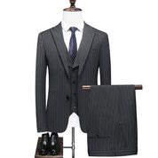 Mens Pinstripe Suit Slim Fit Prom Wedding Tuxedos Formal Dress Pants Suits